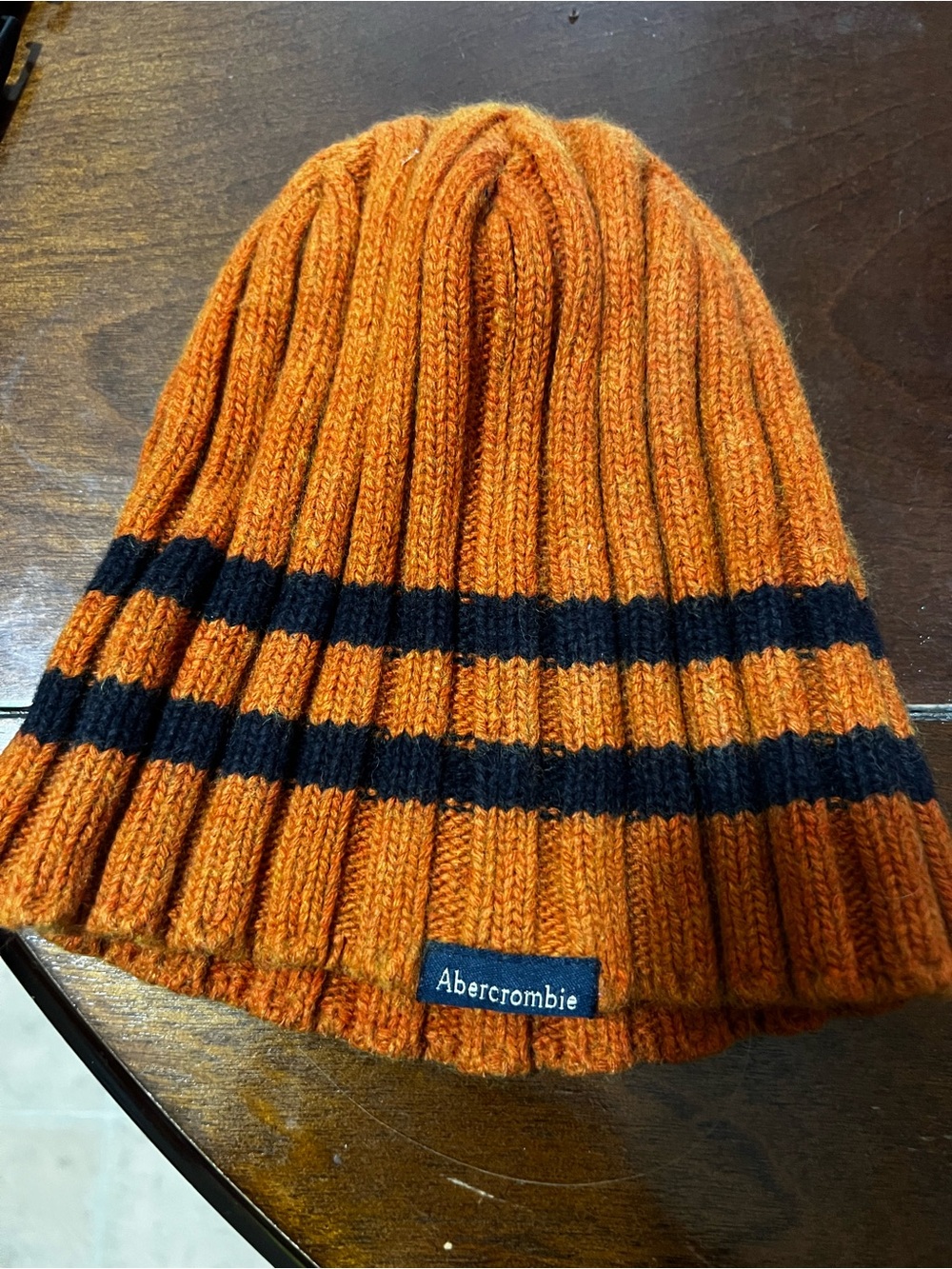 Abercrombie & Fitch Burnt Orange Beanie with Black Stripes